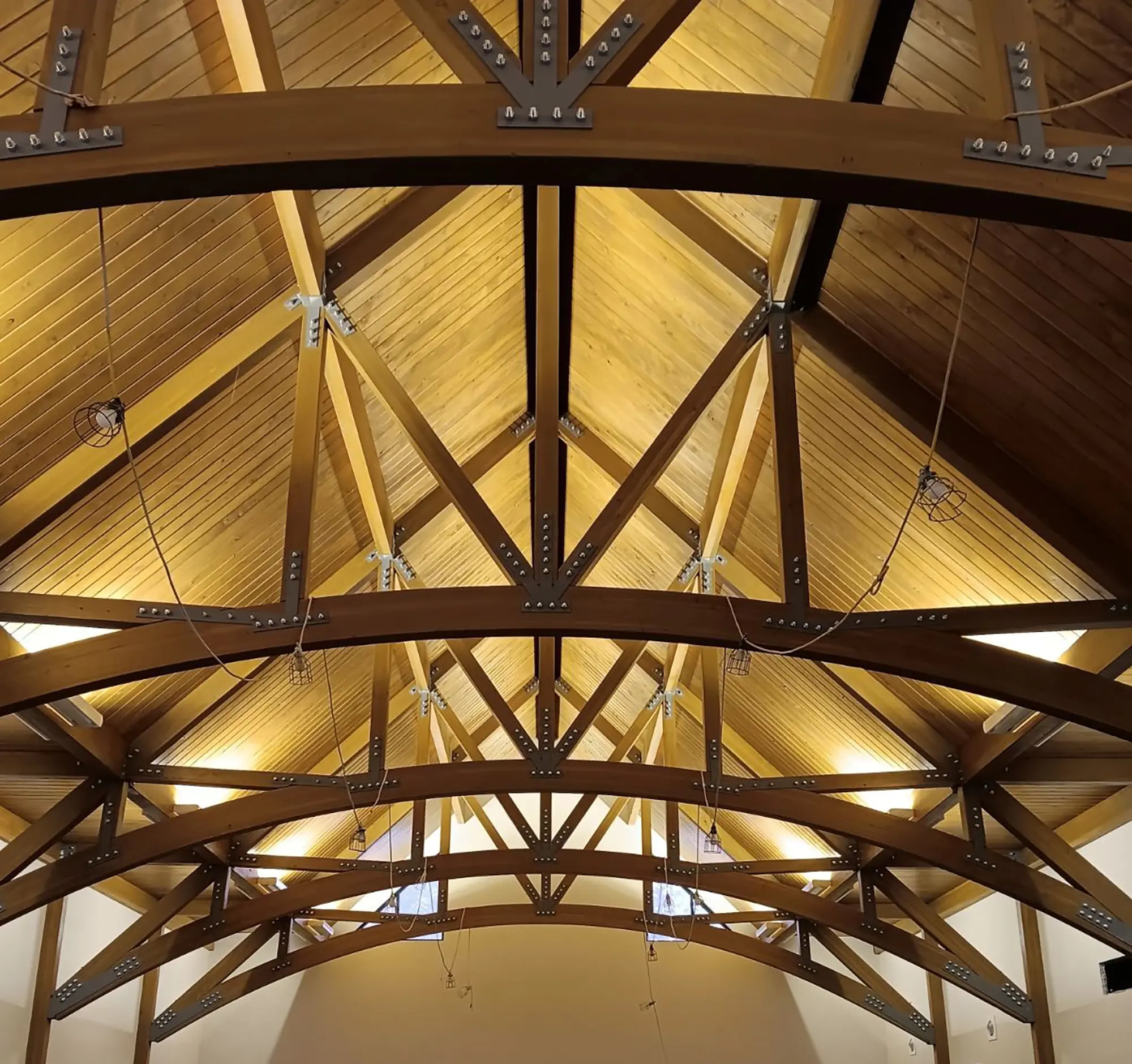 Image of finished and installed Yakima National Tribal Building trusses.